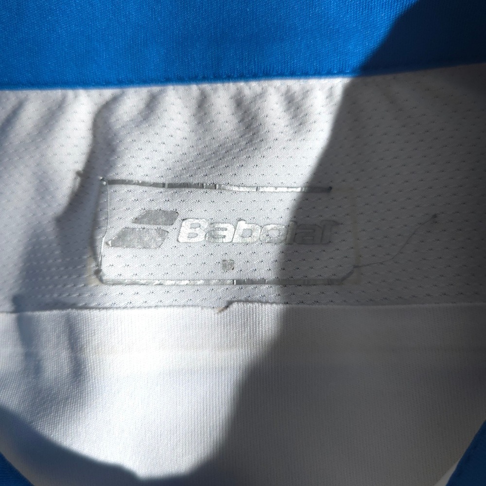 Babolat Polo Shirt Men M White Blue Performance Tennis Golf Athletic Fit Top Pro - Picture 6 of 9